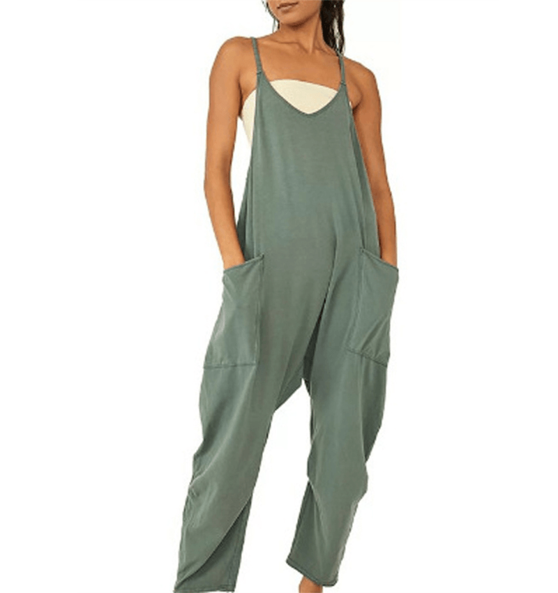 Sleeveless Casual Jumpsuit with Pockets for Women - ChicEase Green