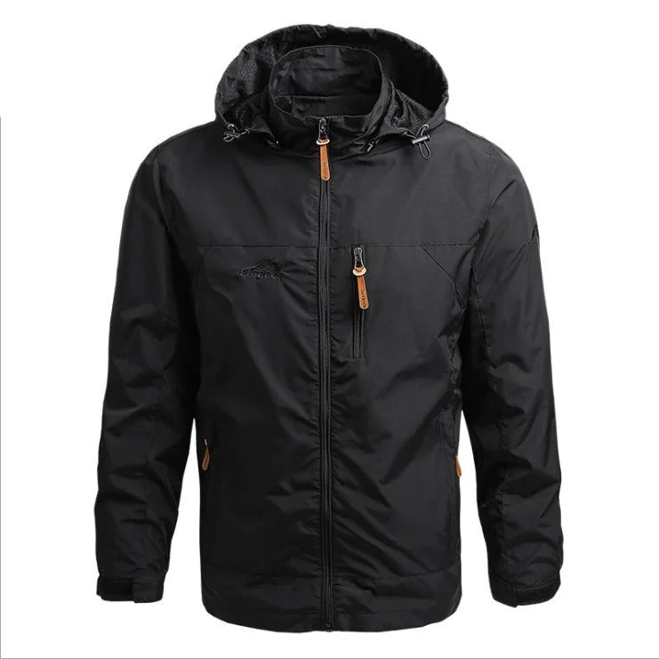 Men's Waterproof Hooded Windbreaker Jacket - StormShield Black
