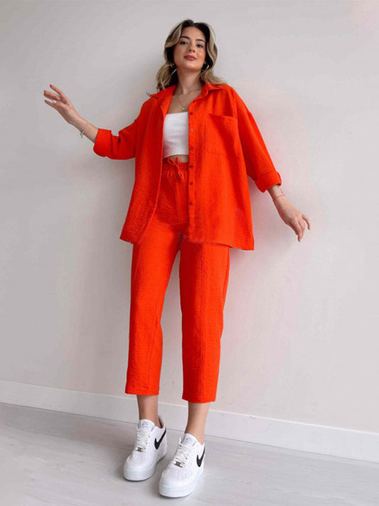 Women's 2-Piece Linen Set - Oversized & Relaxed Fit - BreezeSet Orange