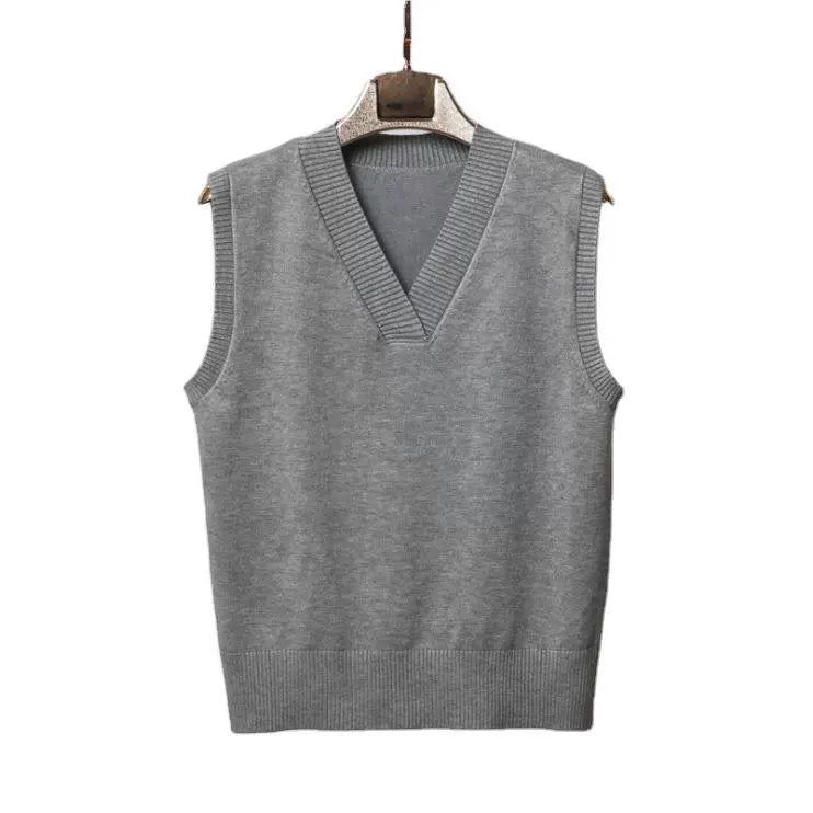 Women’s Sweater Vest – Wool Blend Knit – V-Neck – Ribbed Trim – Relaxed Fit Gray