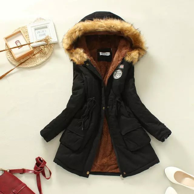 Women's Tailored Parka Coat Sherpa Lined - UrbanChic Black