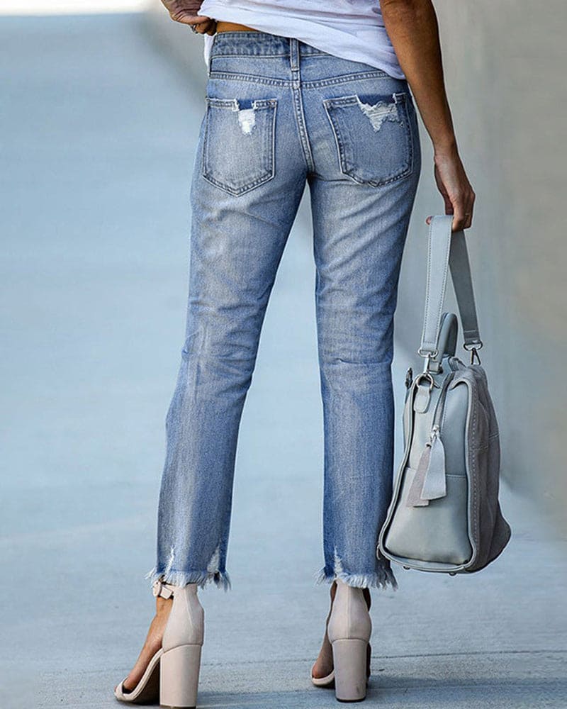 Women's Ripped Denim Jeans - StreetEdge