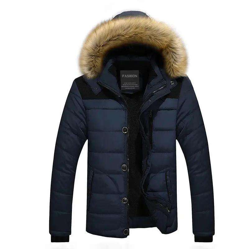 Men's quilted winter coat with fur trim Blue