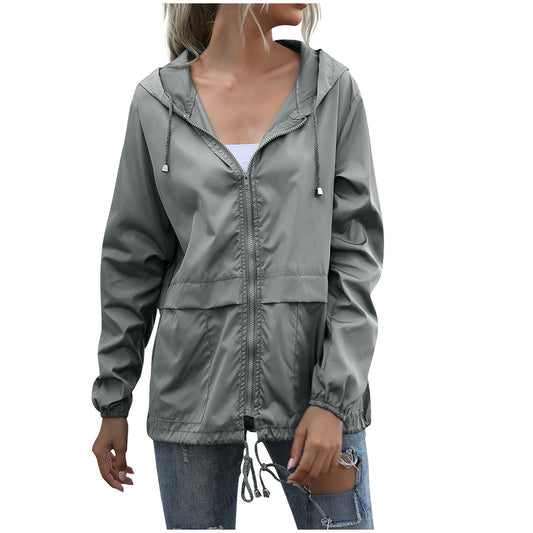 Lightweight Hooded Windbreaker for Women - BreezyGo Light Gray