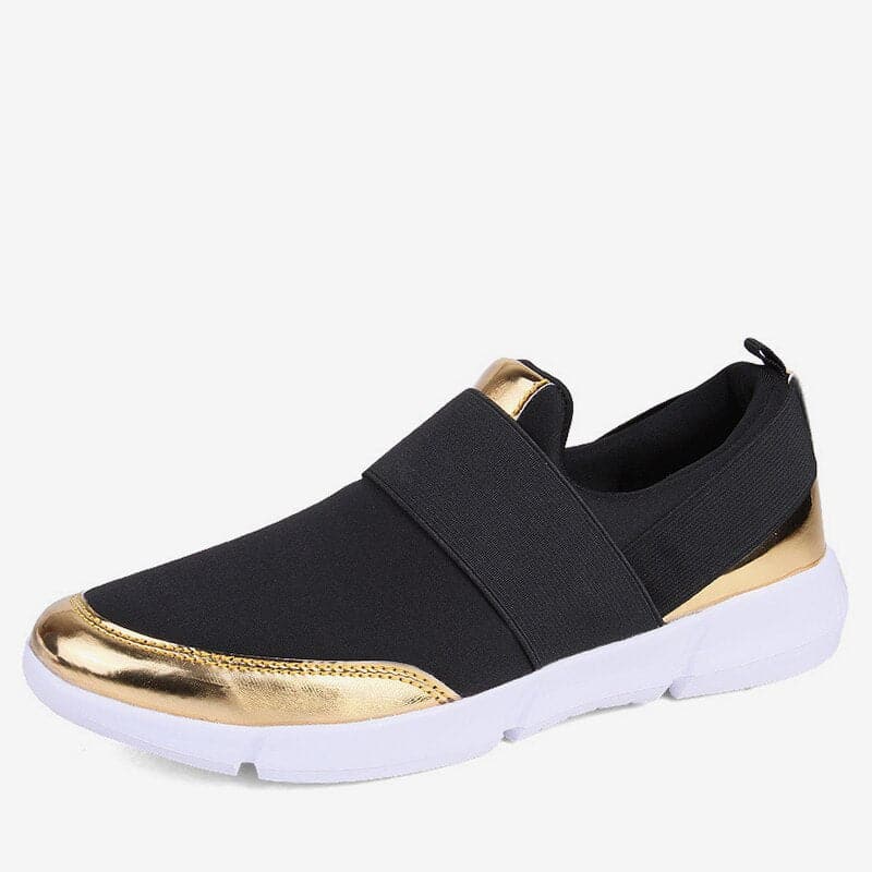 Women's Slip-On Sneakers Breathable Comfort Metallic Trim - UrbanStride Black