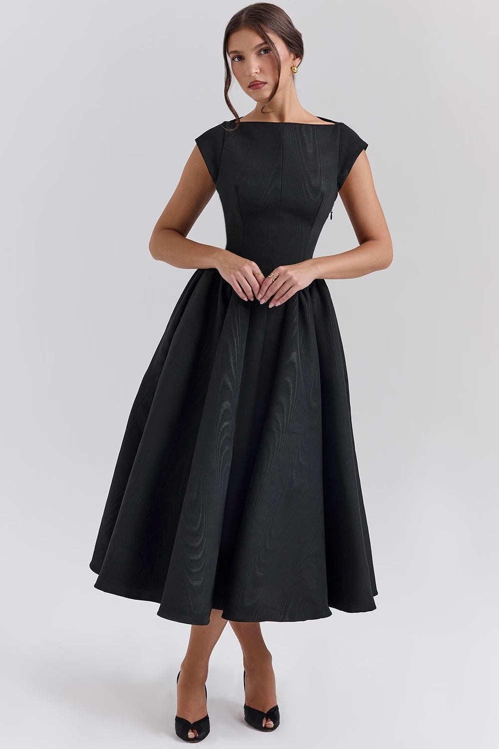 Elegant Satin Midi Dress for Women - High Society Black