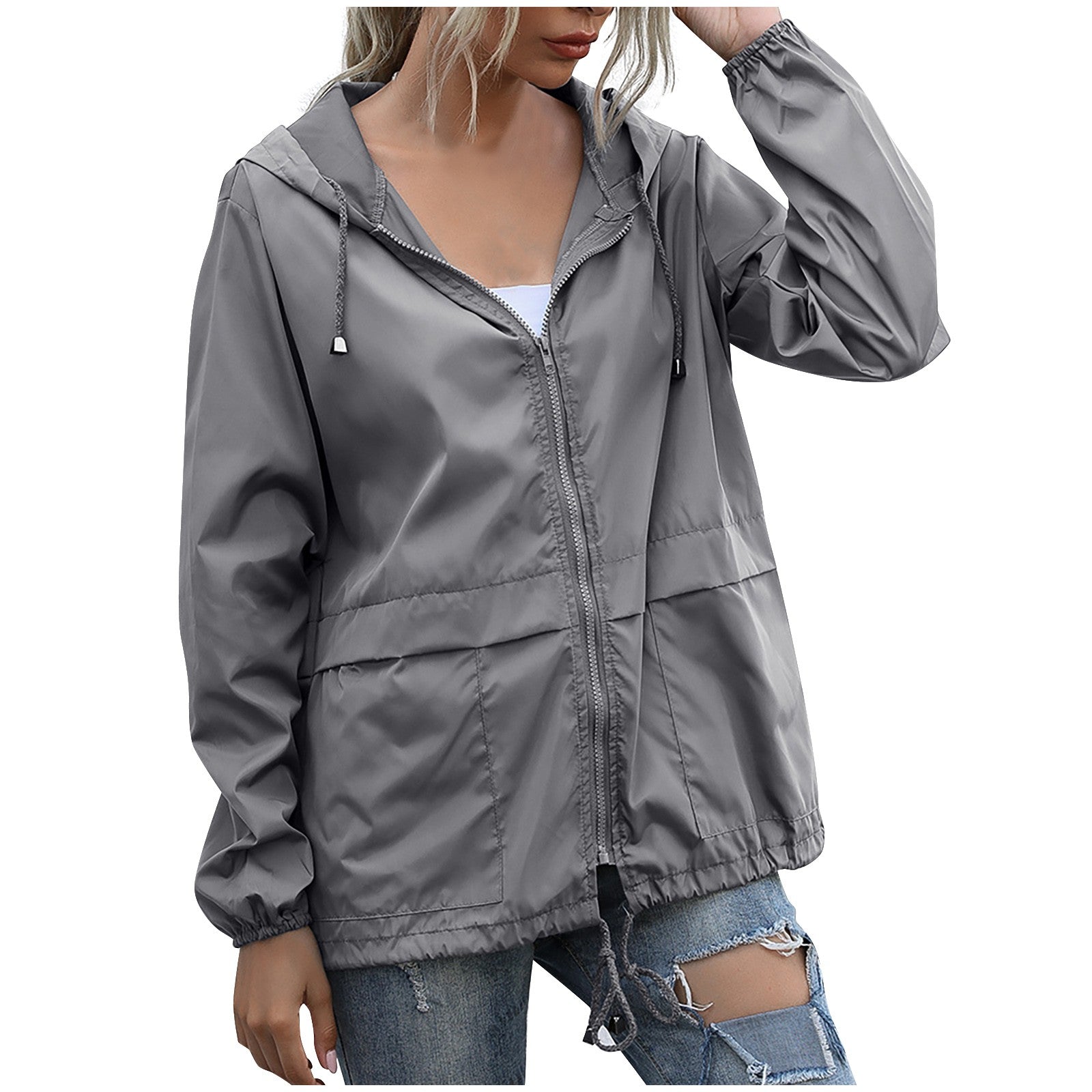 Lightweight Hooded Windbreaker for Women - BreezyGo Dark Gray
