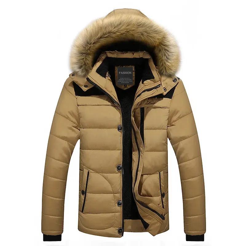 Men's quilted winter coat with fur trim Khaki
