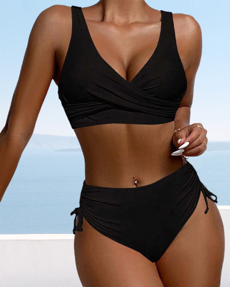 Women's High Waist Bikini Set V-Neck Wrap - Beach Belle
