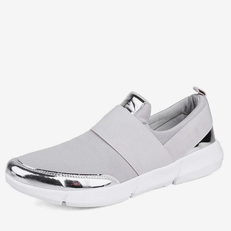 Women's Slip-On Sneakers Breathable Comfort Metallic Trim - UrbanStride Silver
