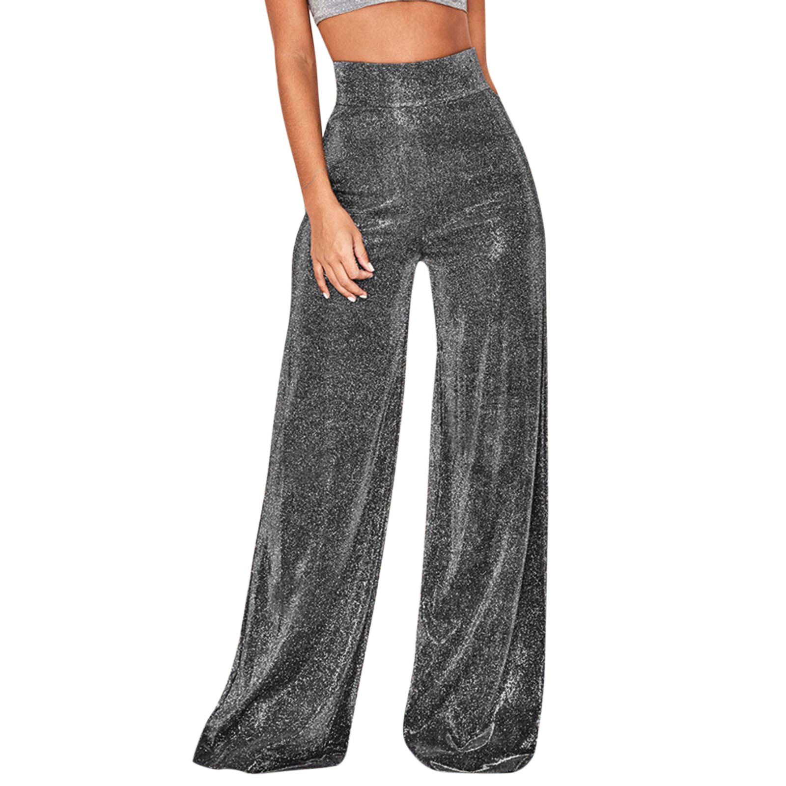 Women's Glitter Pants High-Waisted Wide-Leg - ShimmerGlow