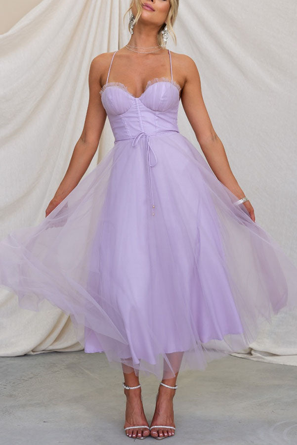 Women's Chiffon Maxi Dress - Elegant Flowy Tulle Overlay - GalaGown Purple