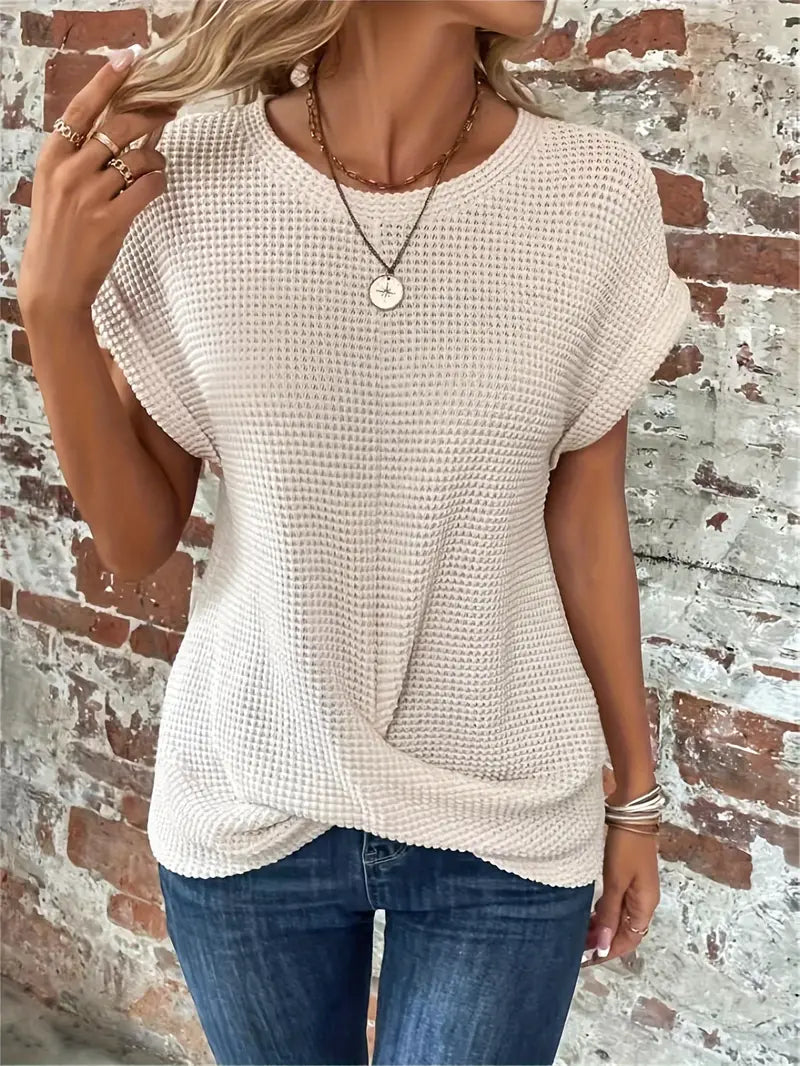 Women's Breathable Waffle Knit Top - Effortless Style, WaffleWeave