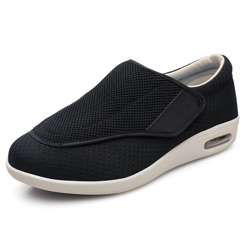Men’s Comfort Shoes – Wide Fit – Soft Knit – Cushioned Sole – Adjustable Strap Black