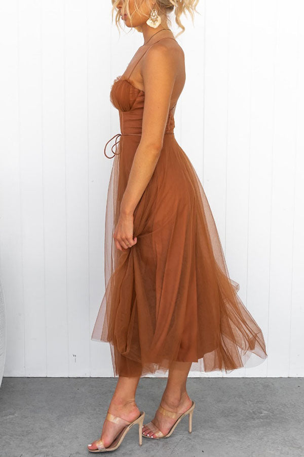 Women's Chiffon Maxi Dress - Elegant Flowy Tulle Overlay - GalaGown