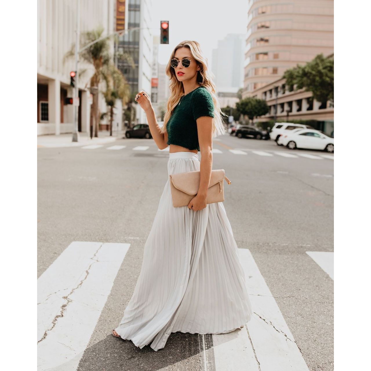 Women's High-Waist Maxi Skirt - Elegant Pleated Flowing Skirt - BellaBloom White