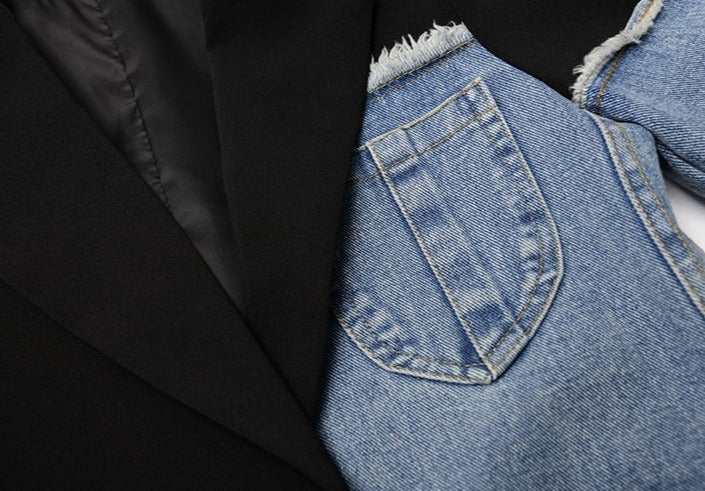 Women's Patchwork Denim Jacket - Smart Casual Hybrid, Structured Fit - DenimEdge