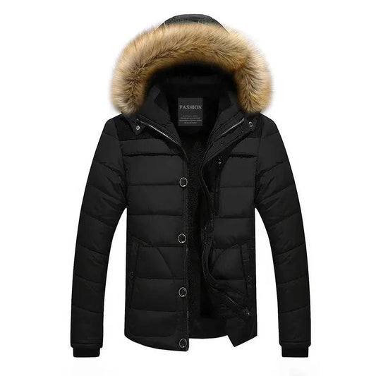 Men's quilted winter coat with fur trim Black