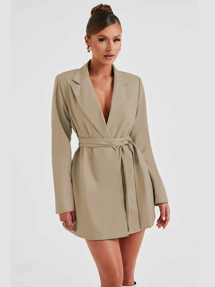 Women's Tailored Blazer Dress Mini V-Neck - Power Chic