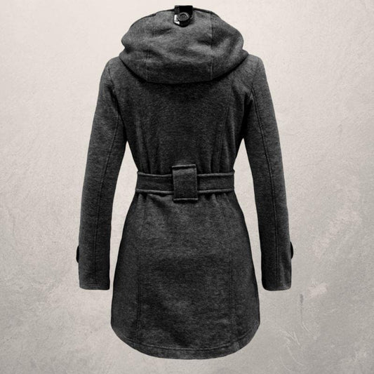 Women's Wool Blend Hooded Coat - Chic Belted Winter Overcoat - WinterGrace