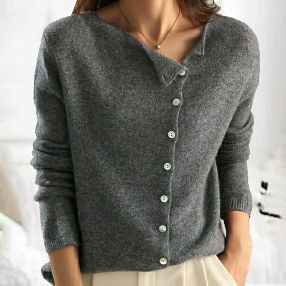 Women's Button Sweater, Cozy Knit Top - ButtonEase Gray