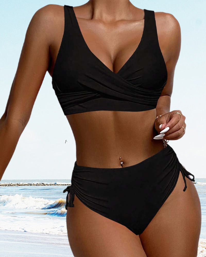 Women's High Waist Bikini Set V-Neck Wrap - Beach Belle