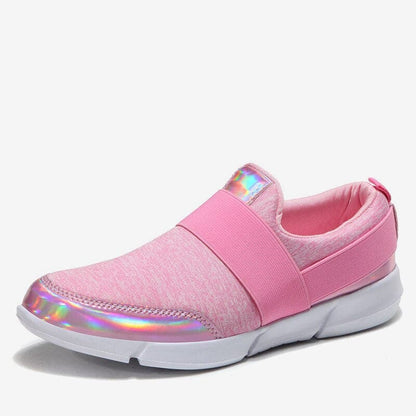 Women's Slip-On Sneakers Breathable Comfort Metallic Trim - UrbanStride Pink