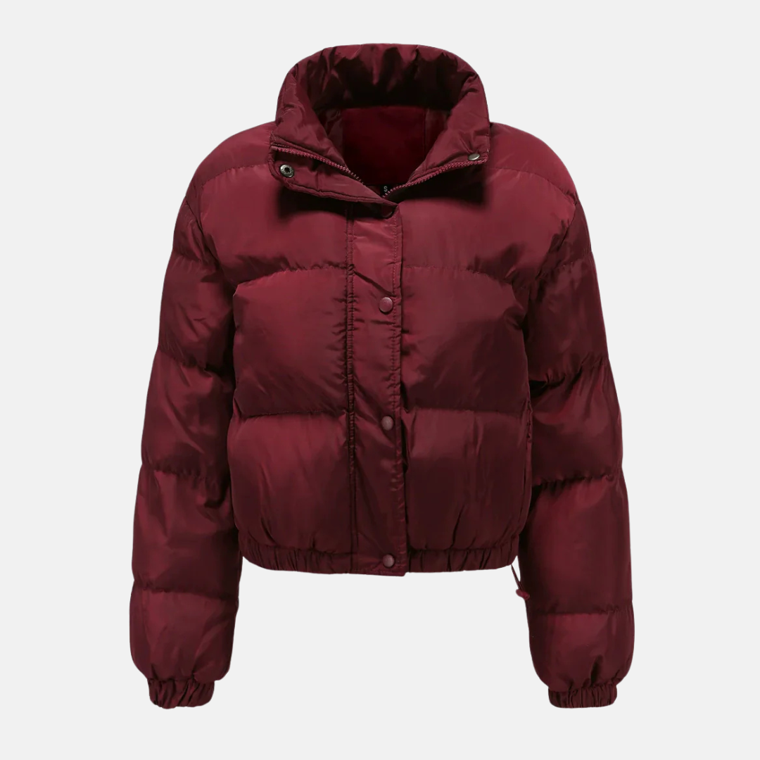 Women's Oversized Cropped Puffer Jacket - UrbanChic Wine Red
