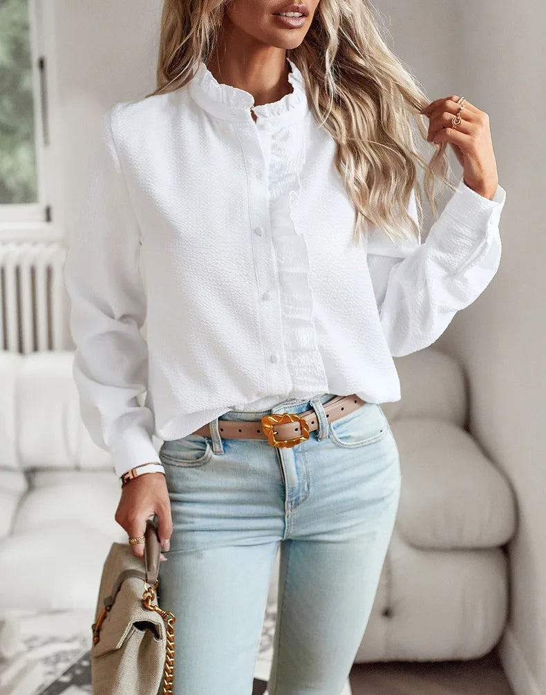 Women's Elegant Cotton Shirt - Sophisticate Top White