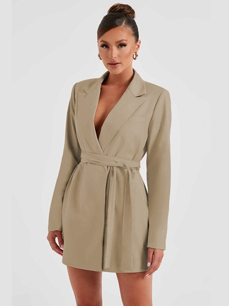 Women's Tailored Blazer Dress Mini V-Neck - Power Chic Khaki