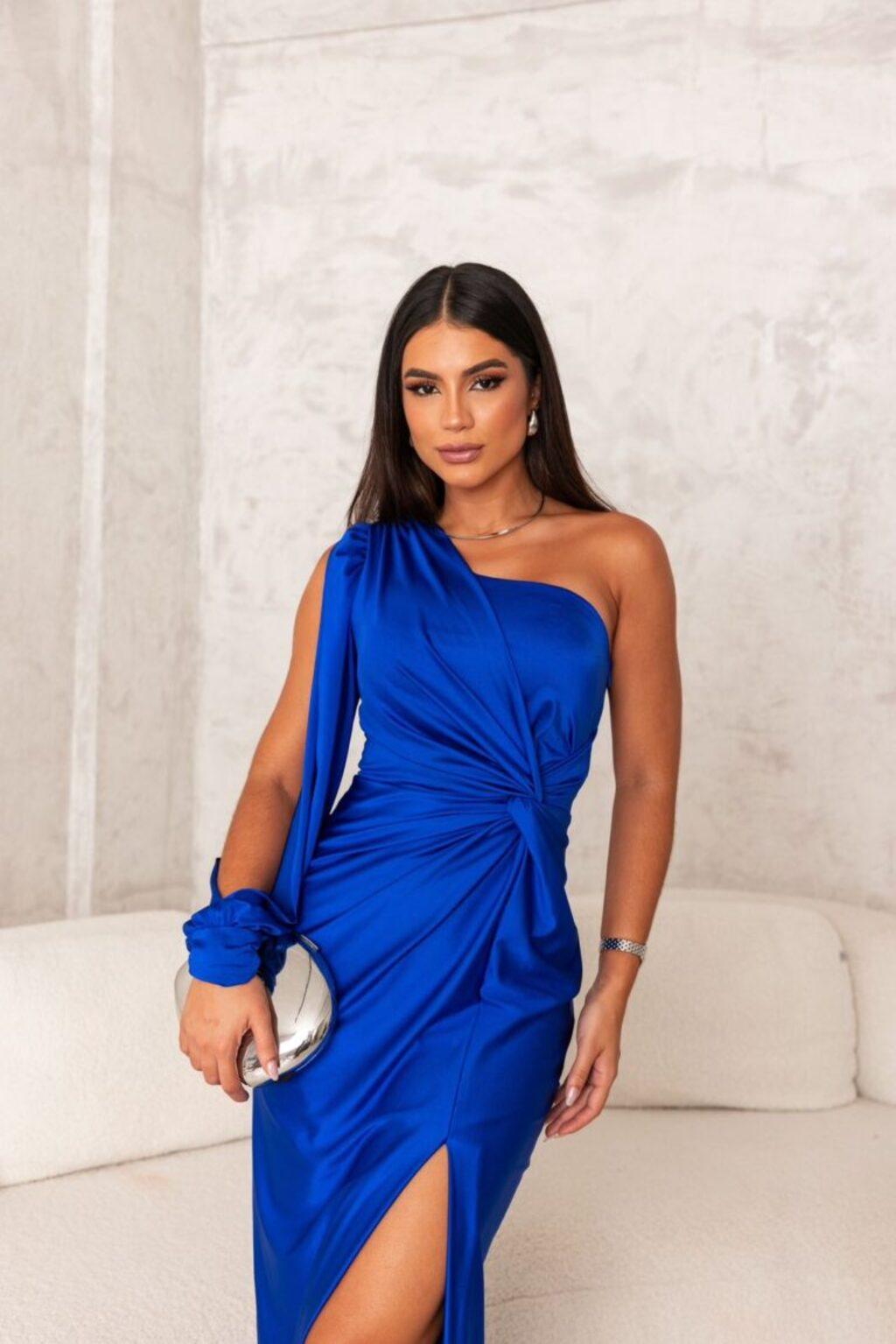 Elegant One-Shoulder Maxi Dress High Slit - EveningStar