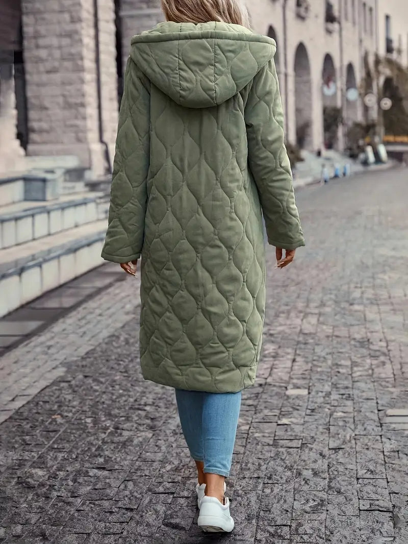 Women's Insulated Quilted Long Coat Hooded - WinterWarm