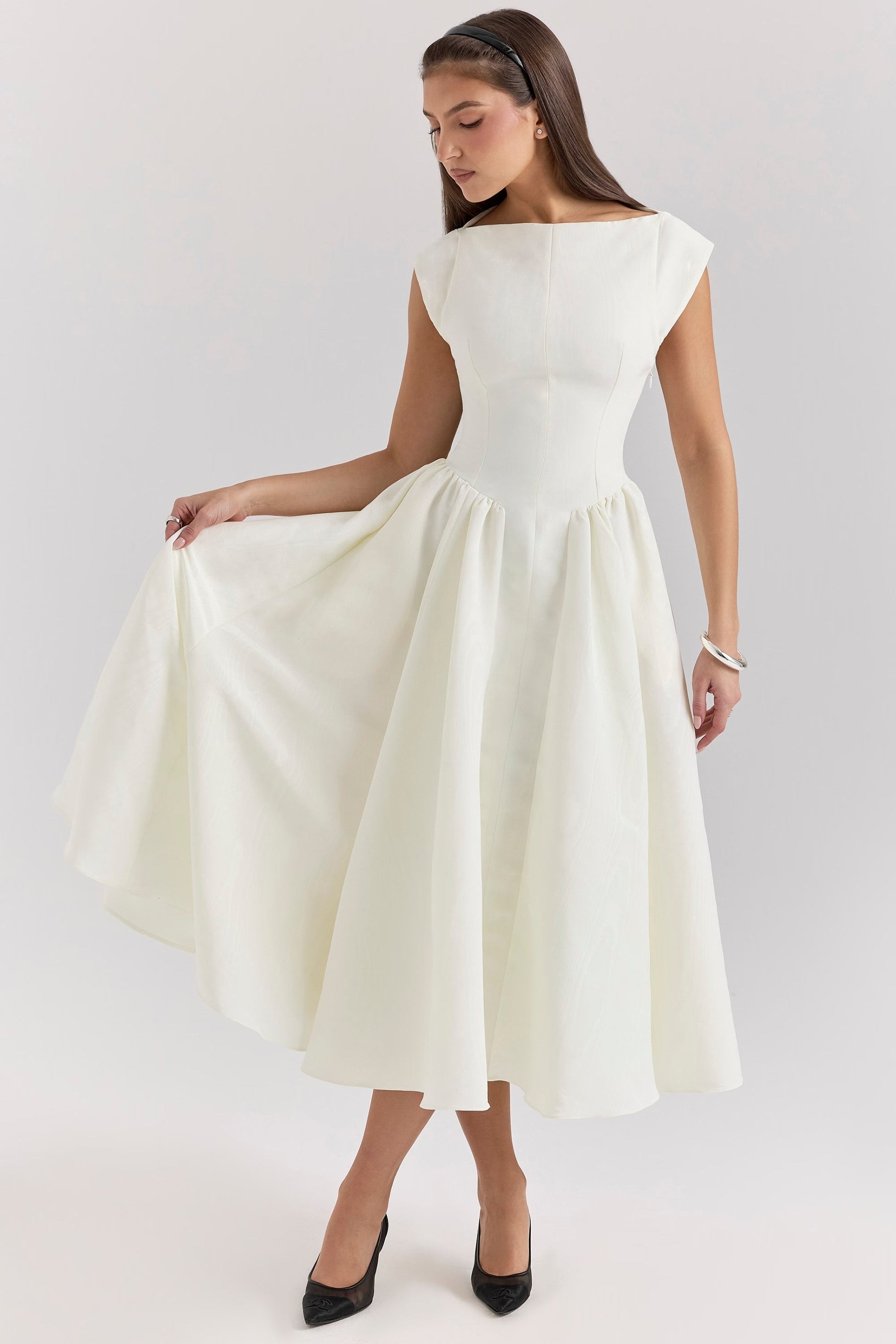Elegant Satin Midi Dress for Women - High Society White