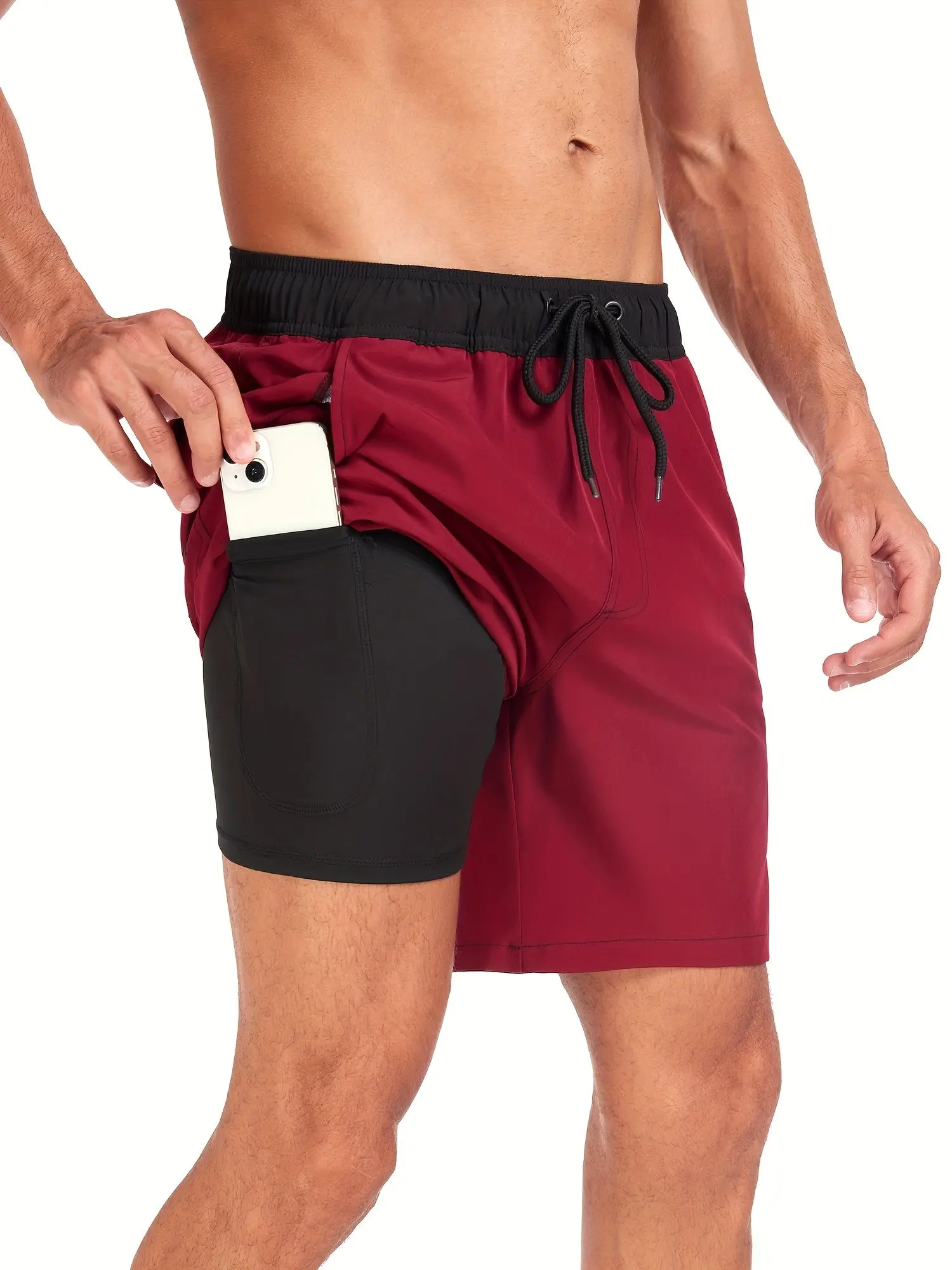 Men’s Swim Trunks – Quick Dry – Regular Fit – Mid-Thigh – Supportive Inner Layer Maroon