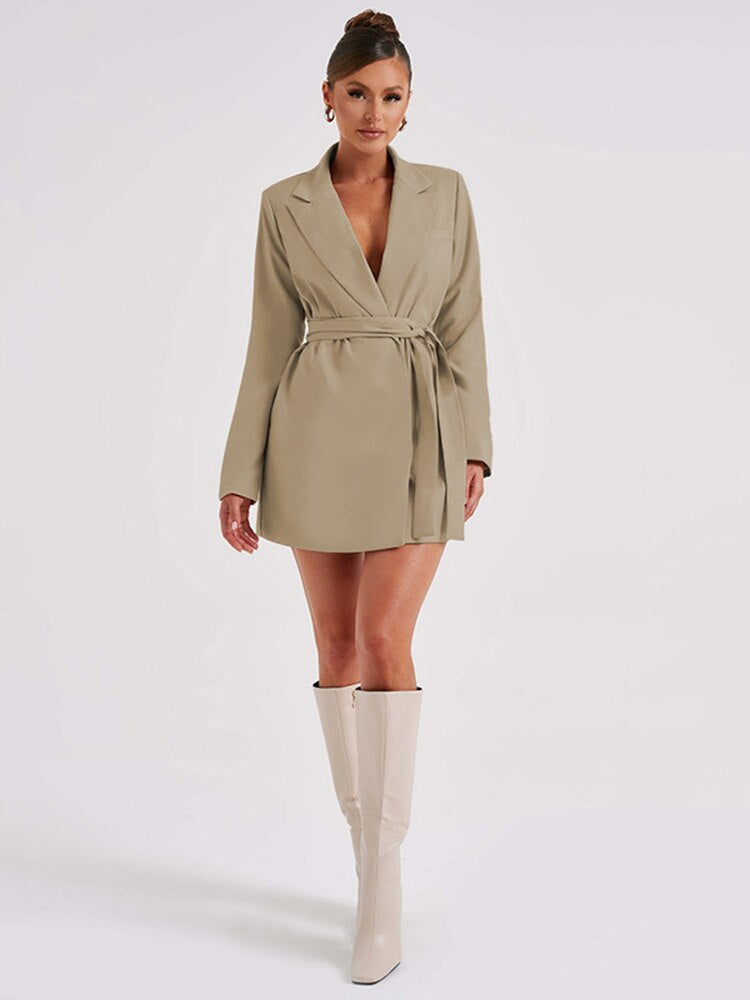 Women's Tailored Blazer Dress Mini V-Neck - Power Chic