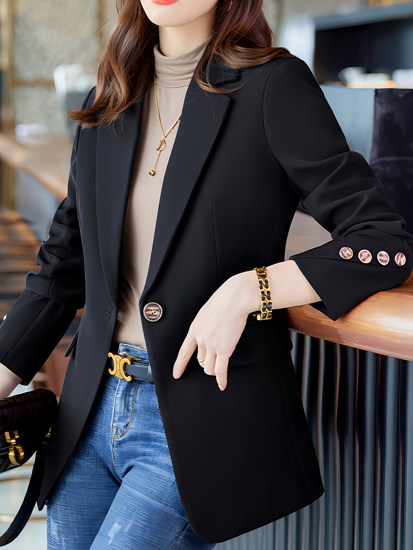 Tailored Single-Breasted Blazer for Women - ClassiCoat Black