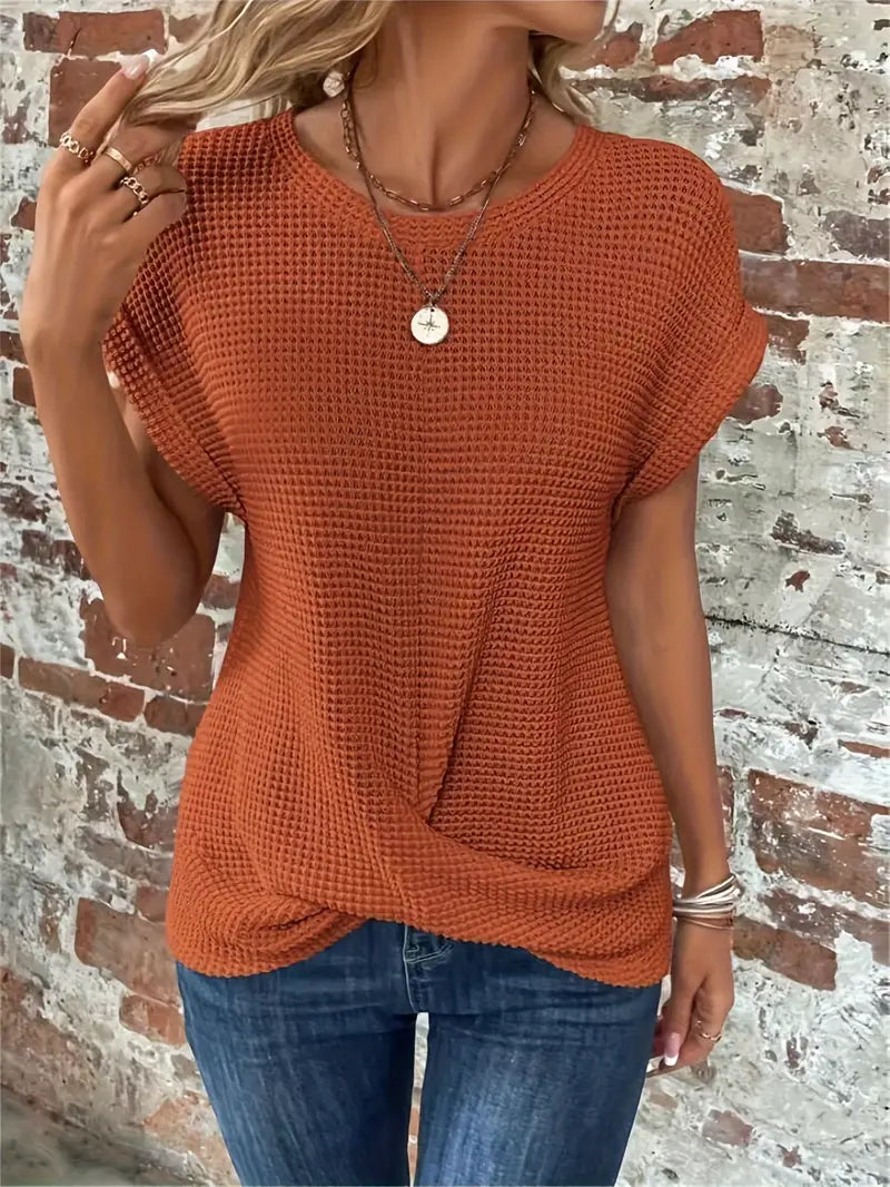 Women's Breathable Waffle Knit Top - Effortless Style, WaffleWeave