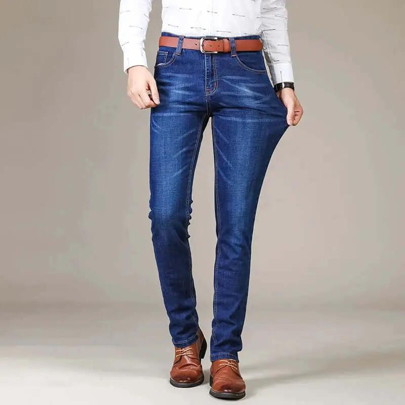 Men’s Slim Fit Jeans – Stretch Denim – Classic Stitching – Full Length Smart Casual Blue