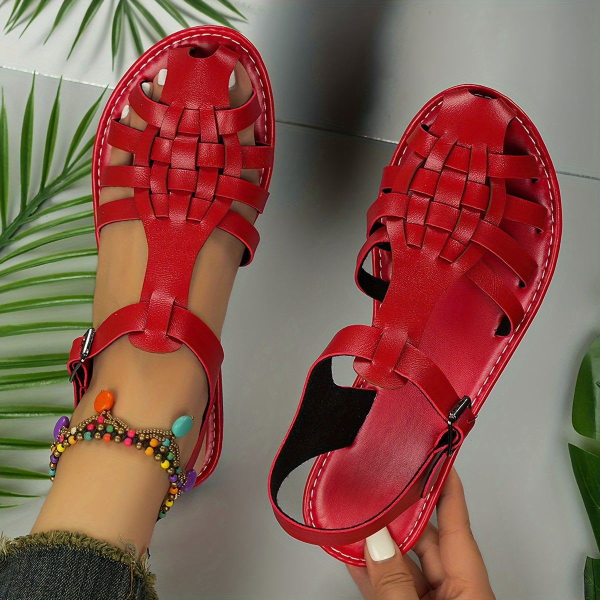 Women's Ankle Strap Sandals - Cushioned Summer Flats - SunStride