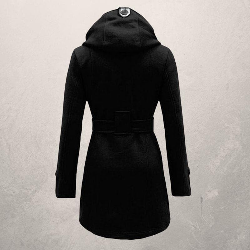 Women's Wool Blend Hooded Coat - Chic Belted Winter Overcoat - WinterGrace