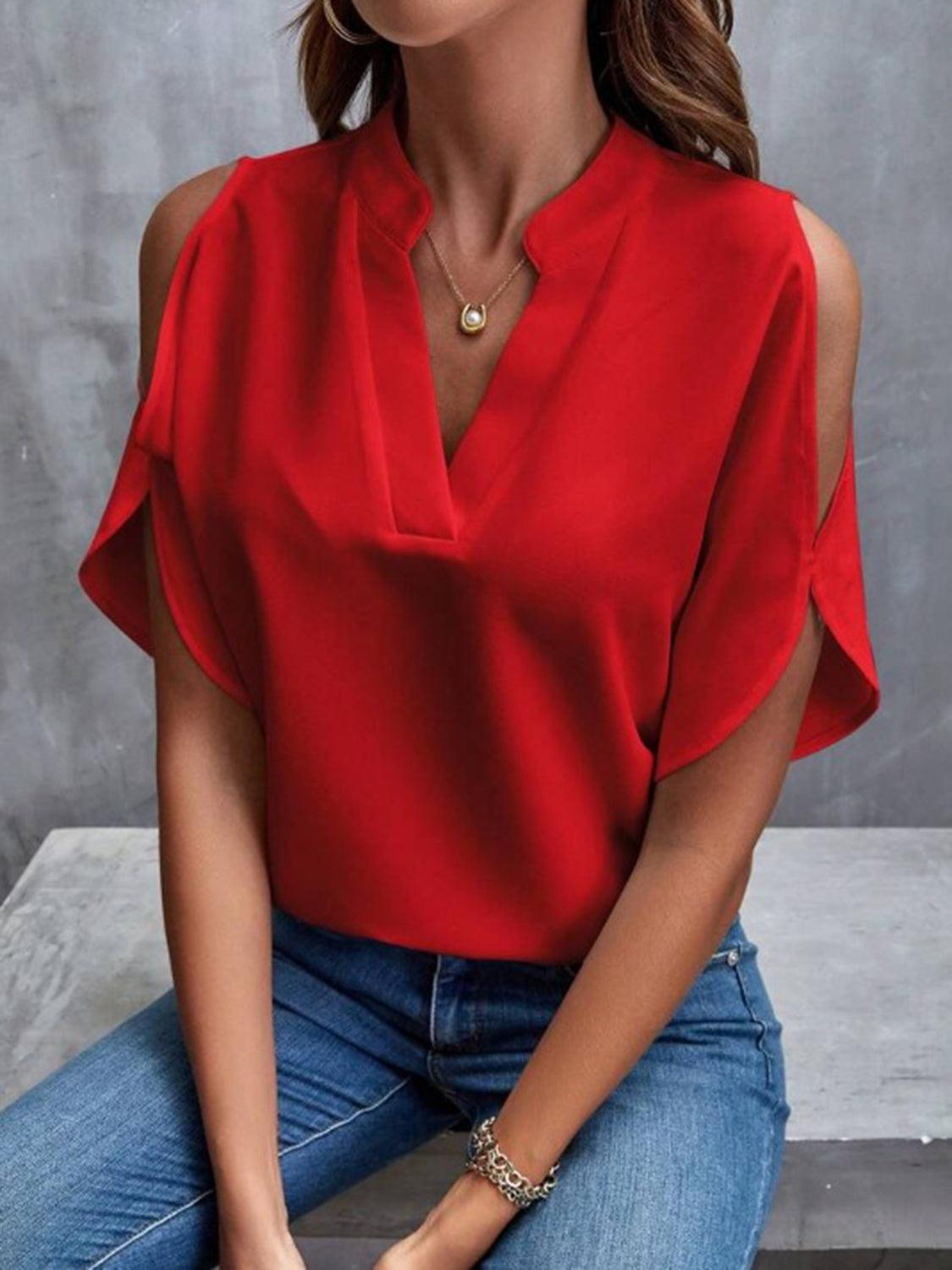 Elegant Off-Shoulder Blouse for Women - Effortless Chic, Half Sleeve - BellaTop