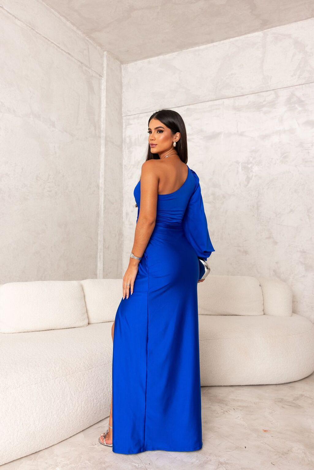 Elegant One-Shoulder Maxi Dress High Slit - EveningStar