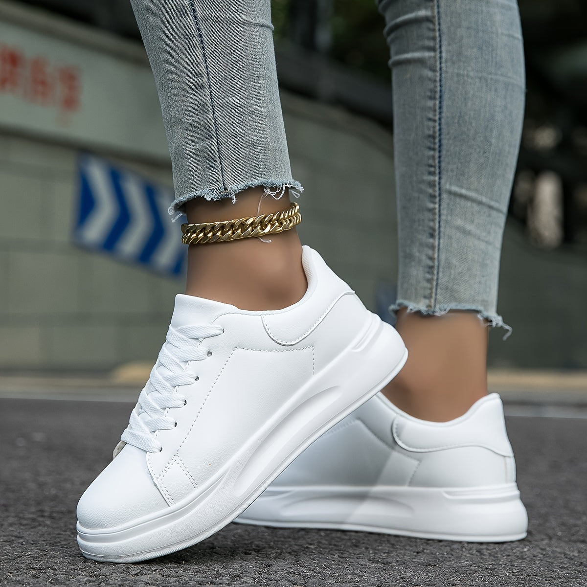 Women's Leather Low Top Sneakers - Everyday Comfort, UrbanStride White