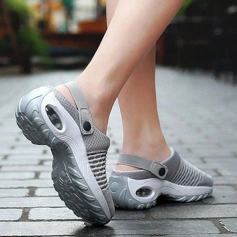 Women's Breathable Mesh Sneakers Air Cushion Support - UrbanStride Gray