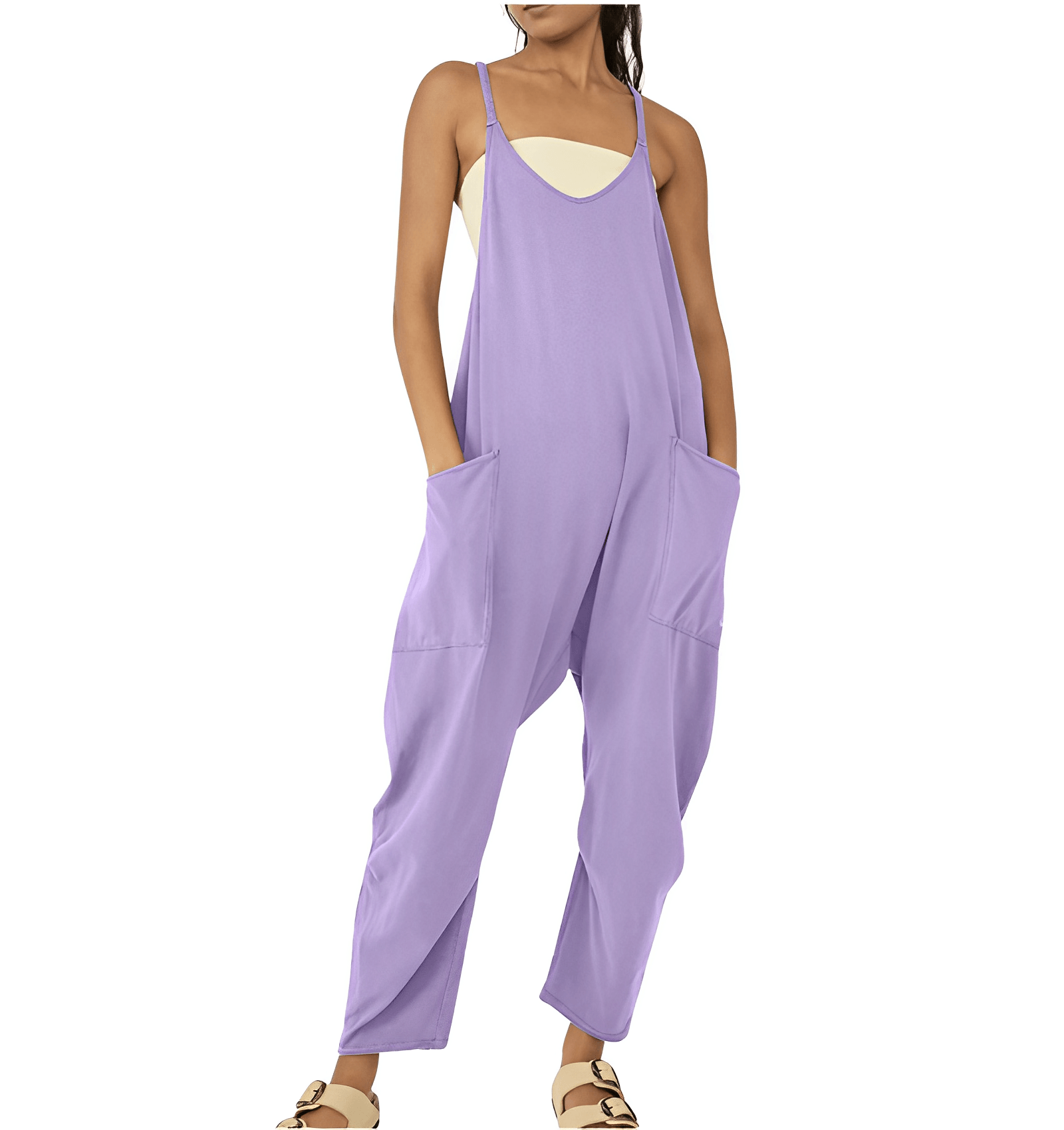 Sleeveless Casual Jumpsuit with Pockets for Women - ChicEase Light purple
