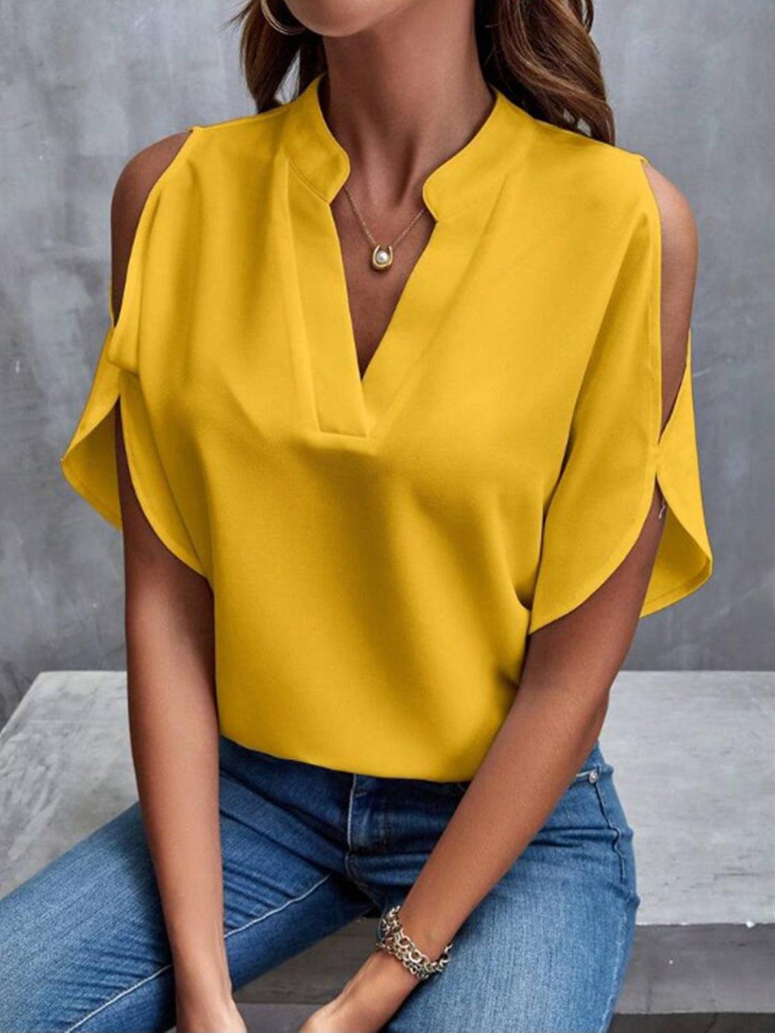 Elegant Off-Shoulder Blouse for Women - Effortless Chic, Half Sleeve - BellaTop