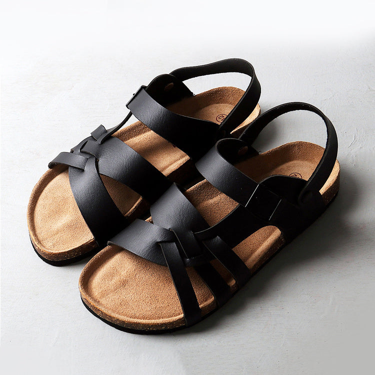 Men’s Leather Sandals - Multi-Strap Design - Cushioned Footbed - Adjustable Buckle