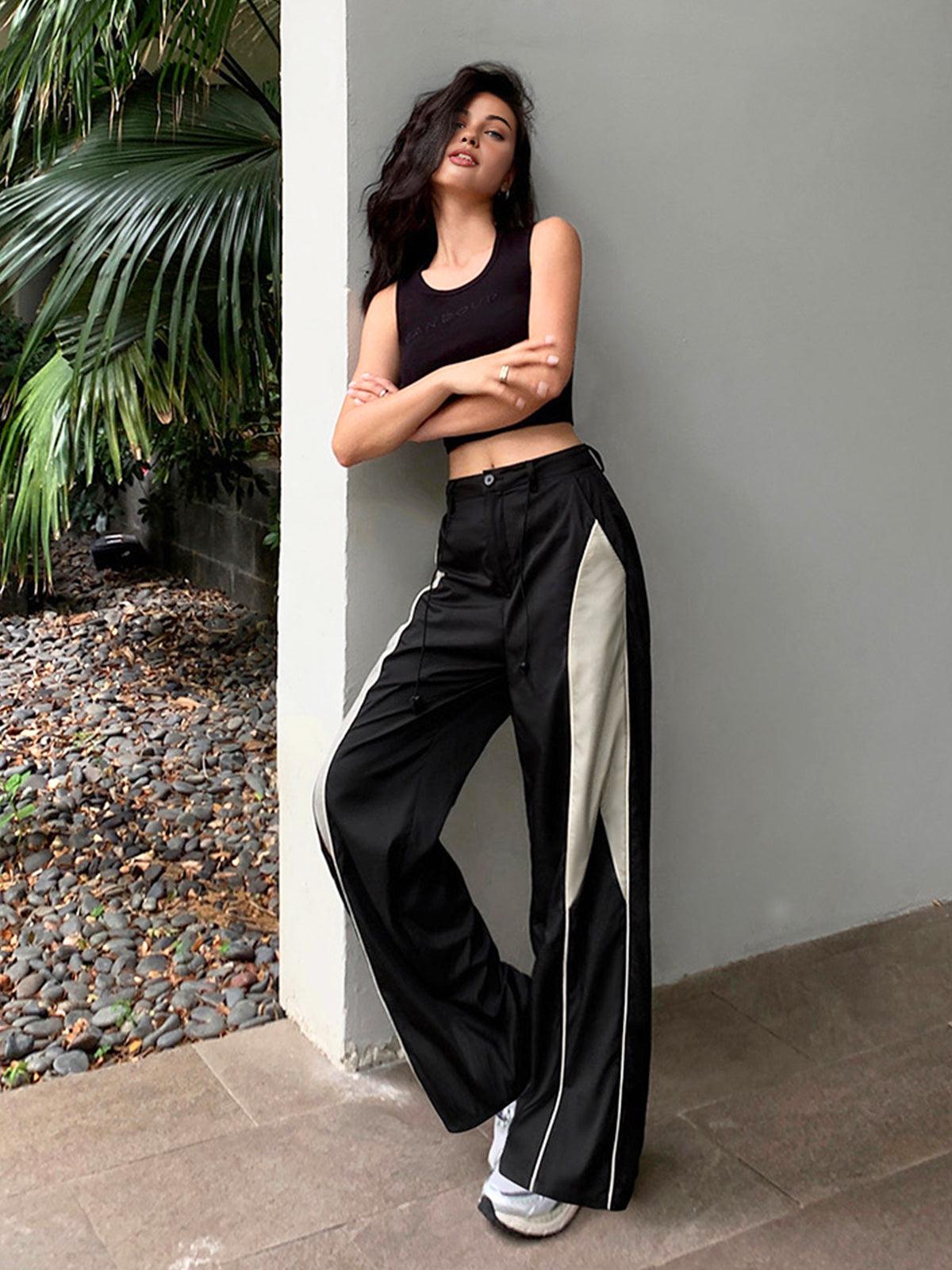 Women's Relaxed Fit Track Pants - Sporty Wide-Leg Trousers - StyleFlex