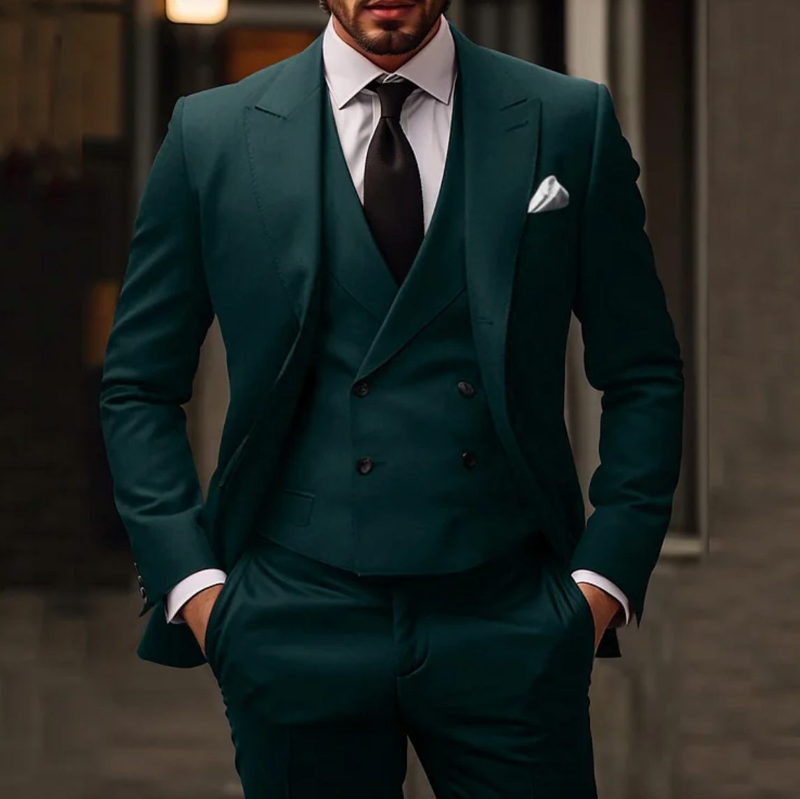 Men's 3-Piece Business Suit - Solid Blazer, Vest, Trousers - ExecutiveStyle Green