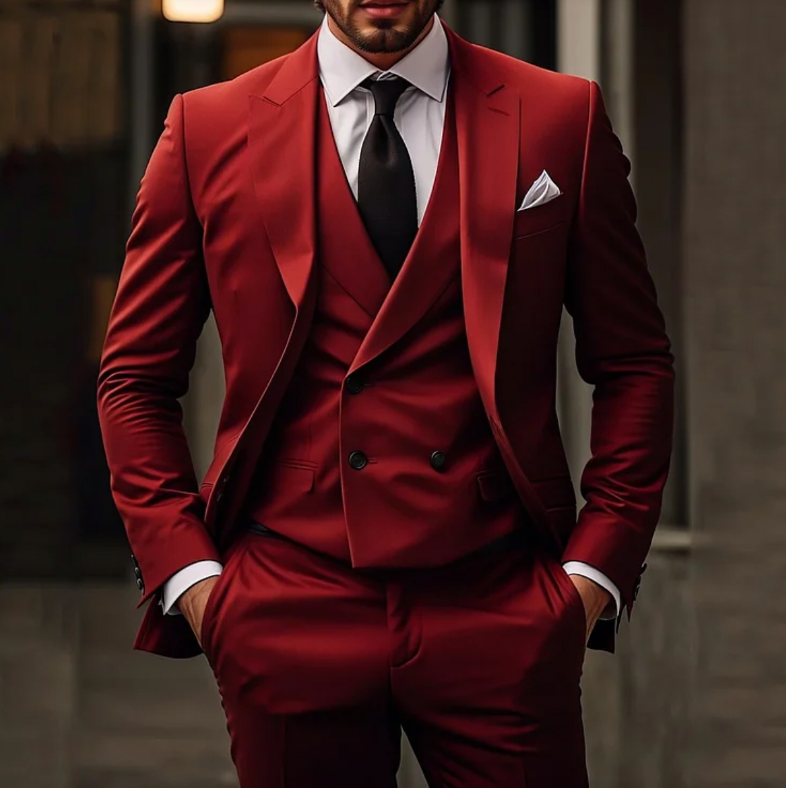 Men's 3-Piece Business Suit - Solid Blazer, Vest, Trousers - ExecutiveStyle Red
